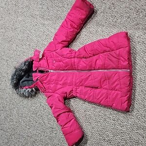 Girls calvin klein pink puffer winter coat fue hood size 5/6